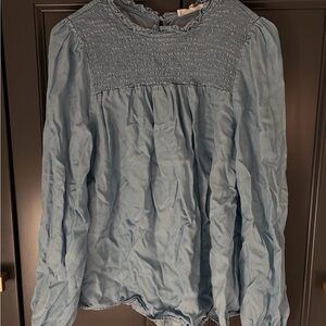 DownEast Light Blue Smocked Top